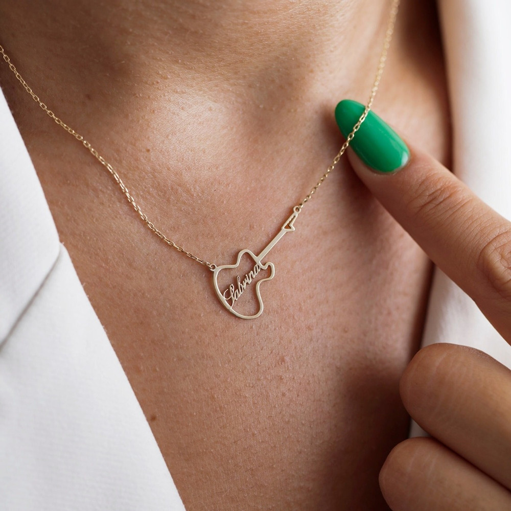Musical Instrument Name - Personalized Guitar Symbol Name Necklace Fashion