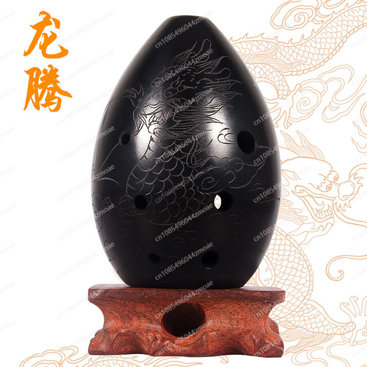 Musical Instrument Xun - Eight-hole pear-shaped black pottery student beginner's