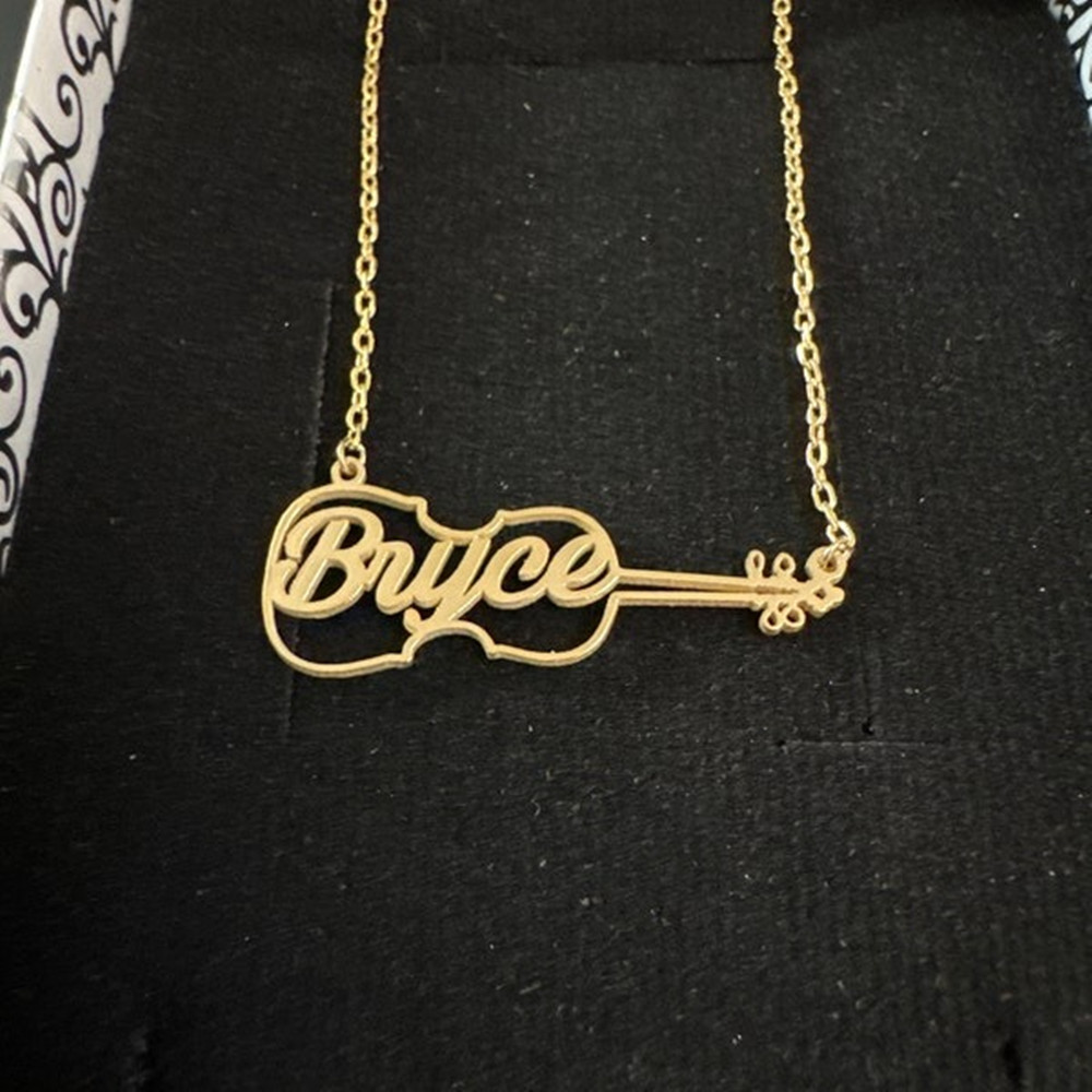 Musical Instrument Name - Custom Personalized Violin Necklace Gold Plated